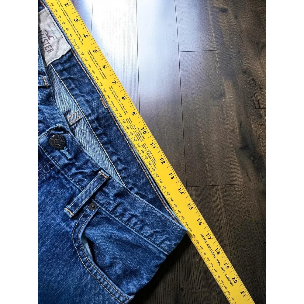 Hollister Jeans Men 33x32 Blue Slim Straight Button Fly Distressed Denim Y2K